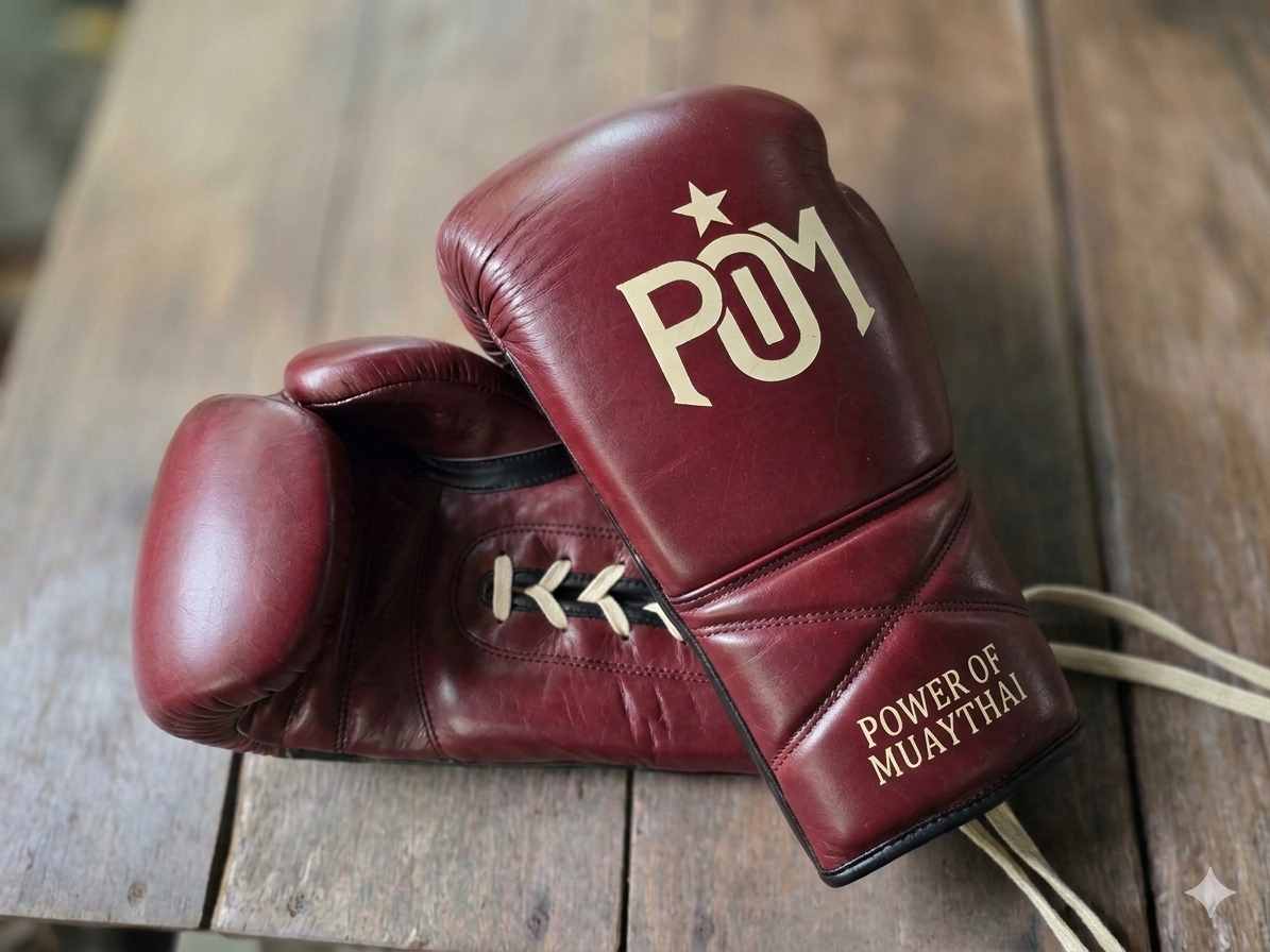P.O.M Premium Echtleder Boxhandschuhe – Rot/Gold (Schnürung)
